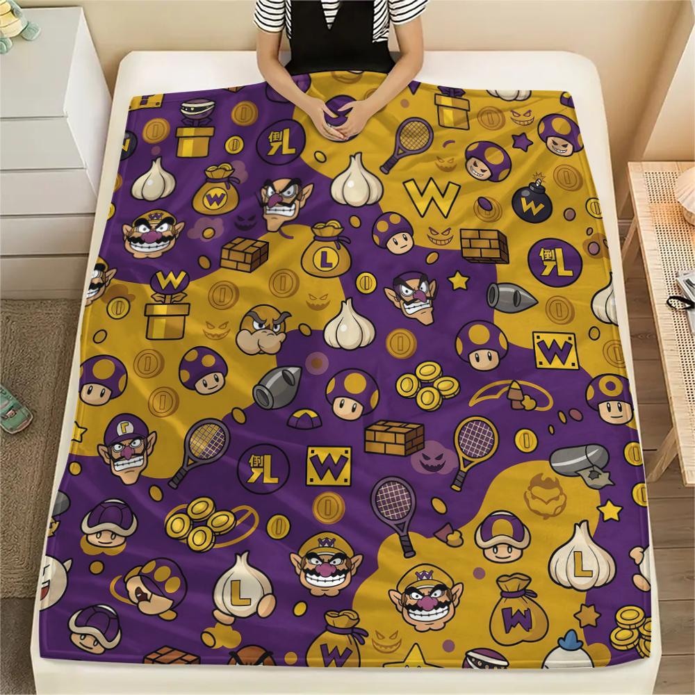 Super Mario Cartoon Warm Flannel Blanket, Printed for Bed Sofa Chair, Ideal for Picnic Travel Home -HE62