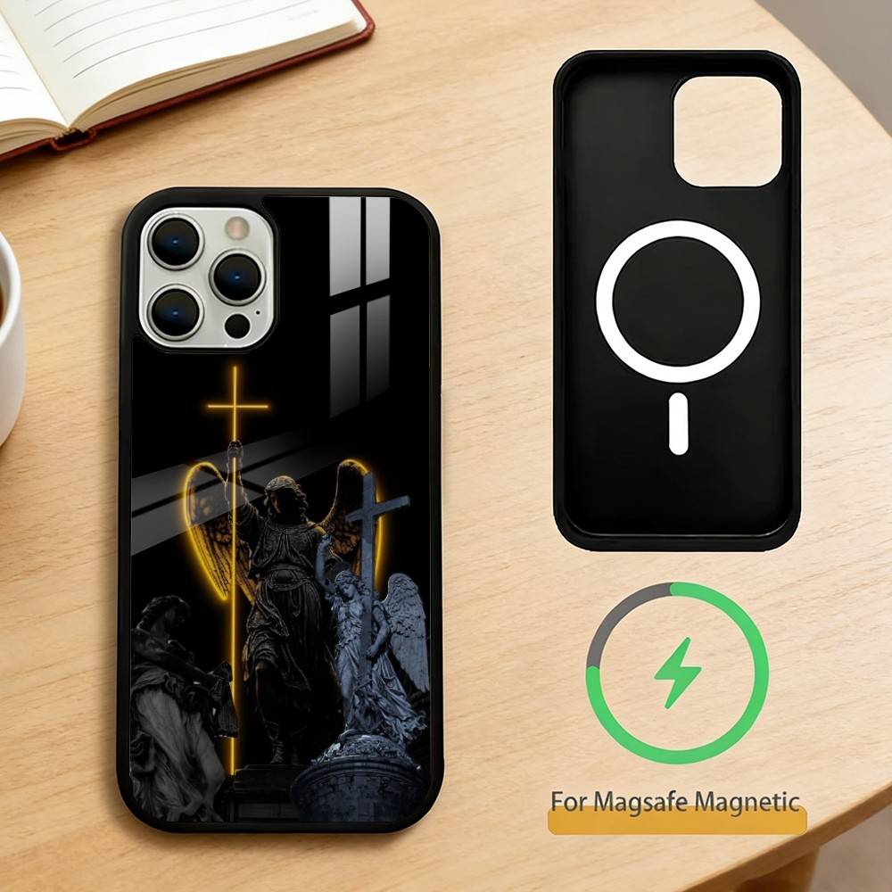 Чехол для телефона 'Скульптура ангела' для iPhone 14, 16, 15, 13, 17, 12, Plus, Pro, Max Магнитный для Magsafe Матовый чехол