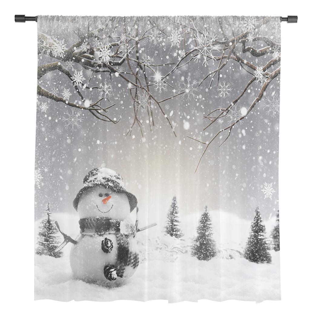 Рождественские Зимние Снеговики Снежинки Прозрачные Шторы Рождественские Украшения Для Дома Оконные Тюль Шторы Для Гостиной Спальни