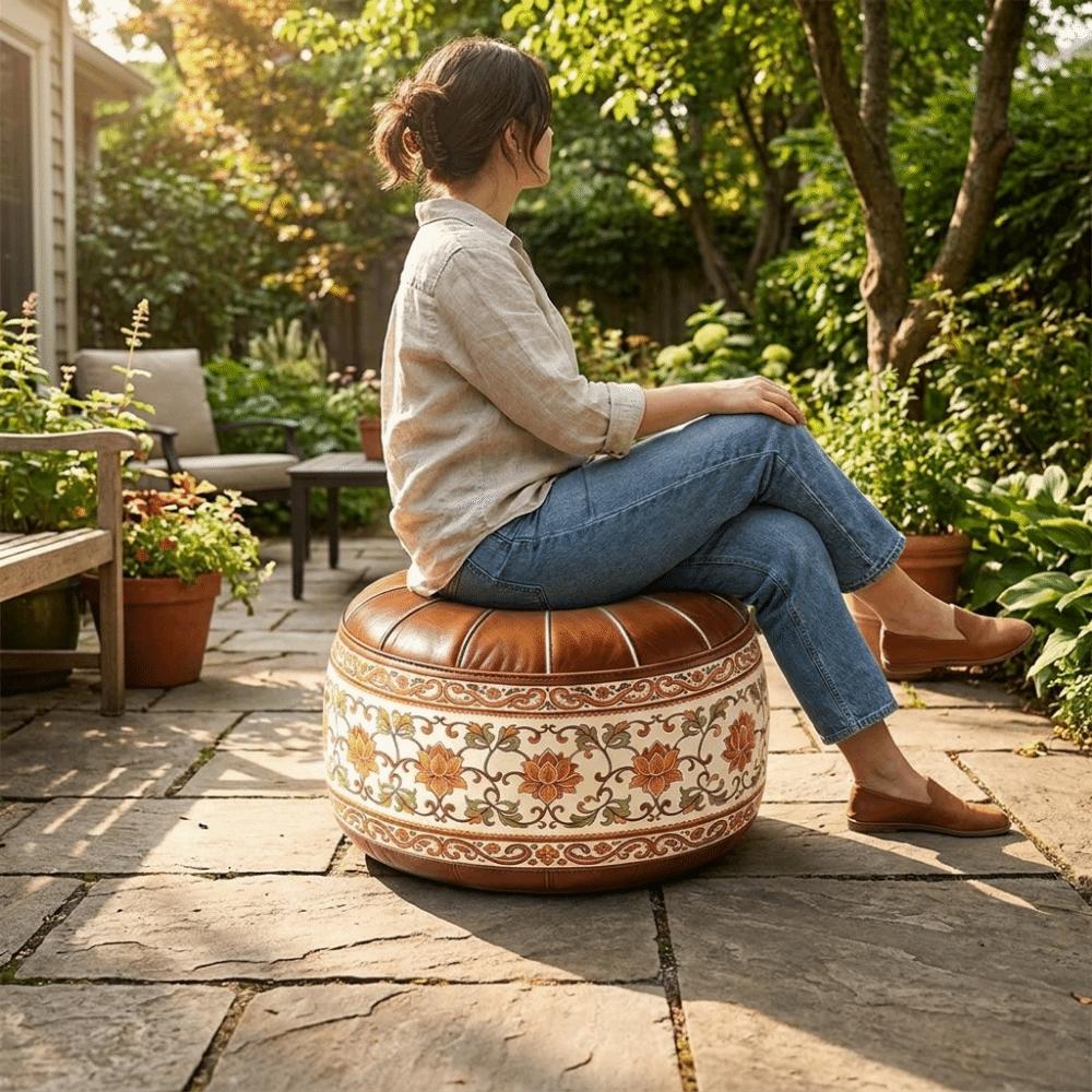 Unstuffed Sofa Stool Cover PU Leather Clothes Storage Bag Round Footstool Cover for Living Room
