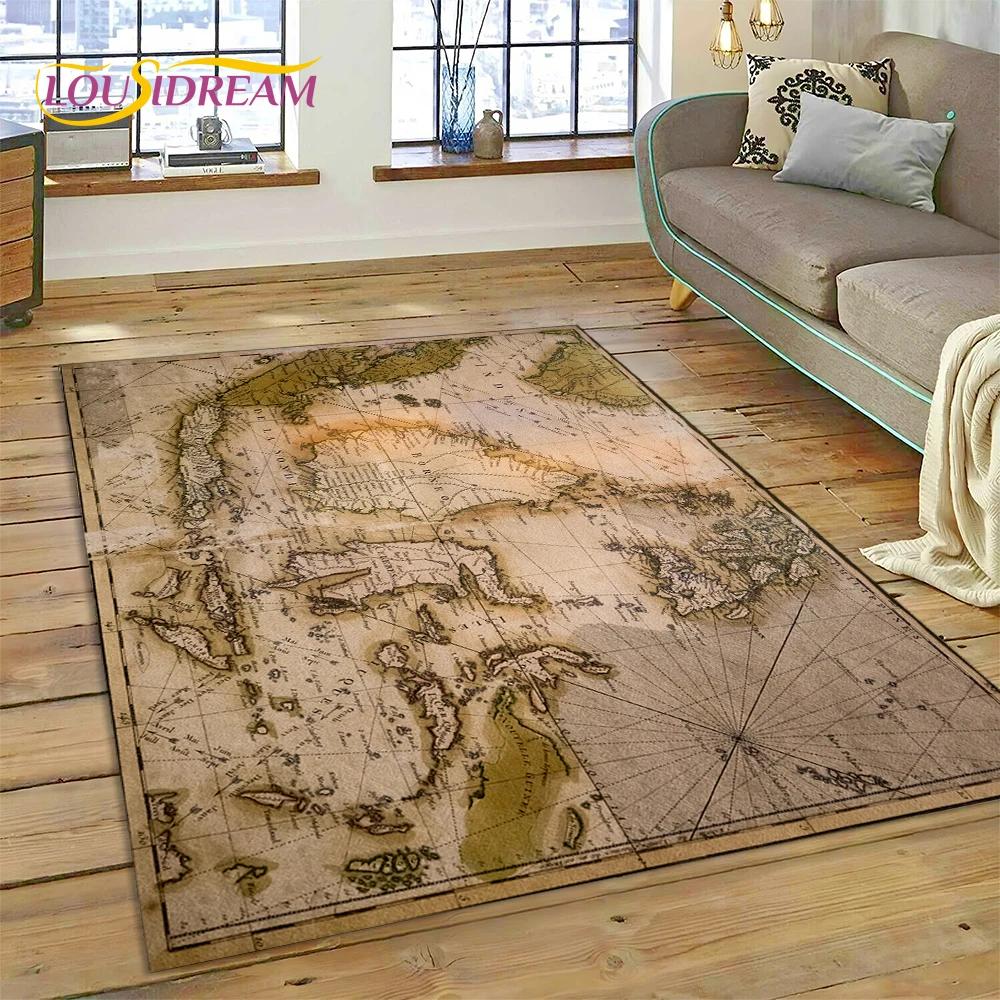 3D Древняя морская карта мира, компас, ковер, коврик для спальни, гостиной, дивана, украшение, детский игровой большой декоративный напольный коврик