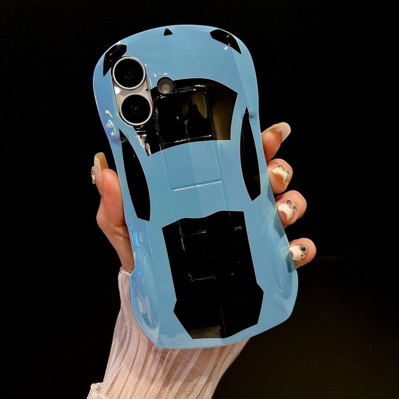 Чехол для телефона в форме автомобиля с 3D-дизайном, однотонный, для iPhone 16 Pro Max 15 14 Pro 13 12 11, глянцевый, ударопрочный, жесткий, гибридный, из поликарбоната, силикон, мягкий край, бампер
