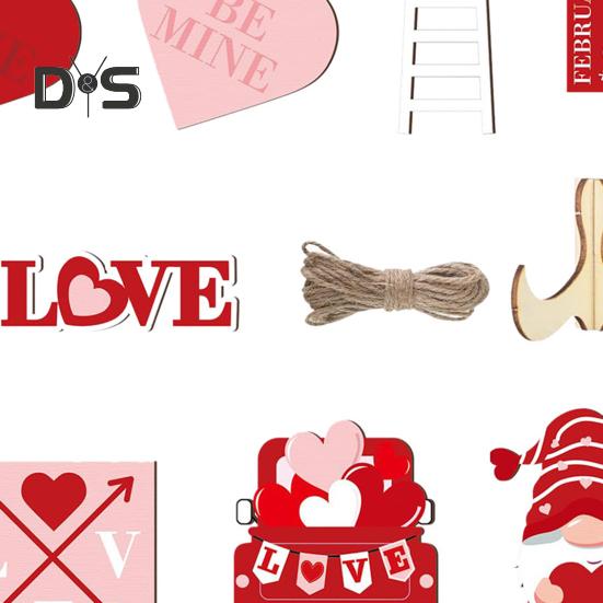 1 комплект украшений ко Дню святого Валентина, двухстороннее украшение в виде сердца, гнома, деревянного стола, деревенского фермерского стола, многоуровневого украшения для подноса