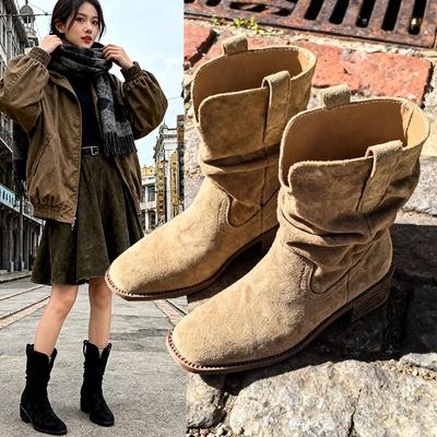 Короткие ботинки Детские ботинки на толстом каблуке средней высоты Женские новые осенние ботинки-пилоты в стиле вестерн-ковбой Мартин