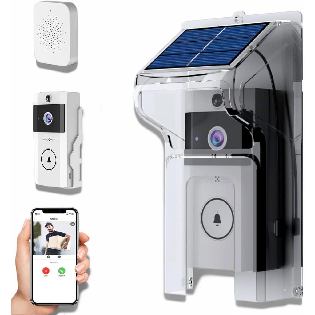Video Doorbell Camera Wireless with Doorbell Rain Cover with Solar Charger Compatible,Outdoor Front Door Camera for Home Security,AI Human Detection