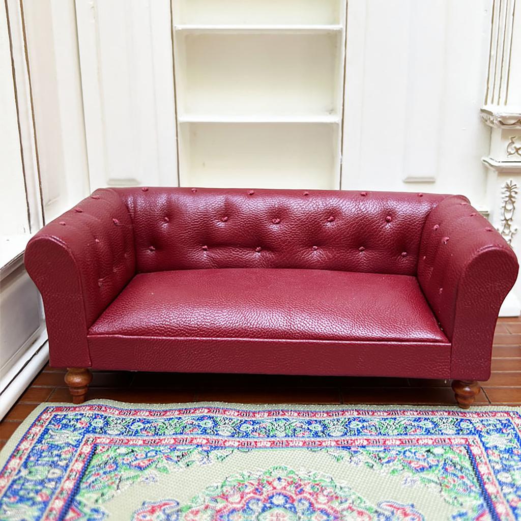 1/12 Scale Dollhouses Loveseat Miniature Couch Furniture Pretend Play for Kids Doll House Furniture Model for Dollhouses