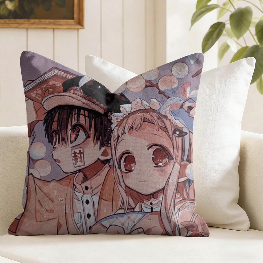 Anime Jjibaku Shounen Hanako Kun Cushion Cover Natural Linen Double Sided Print Throw Pillow Case for Sofa Couch Home Decor