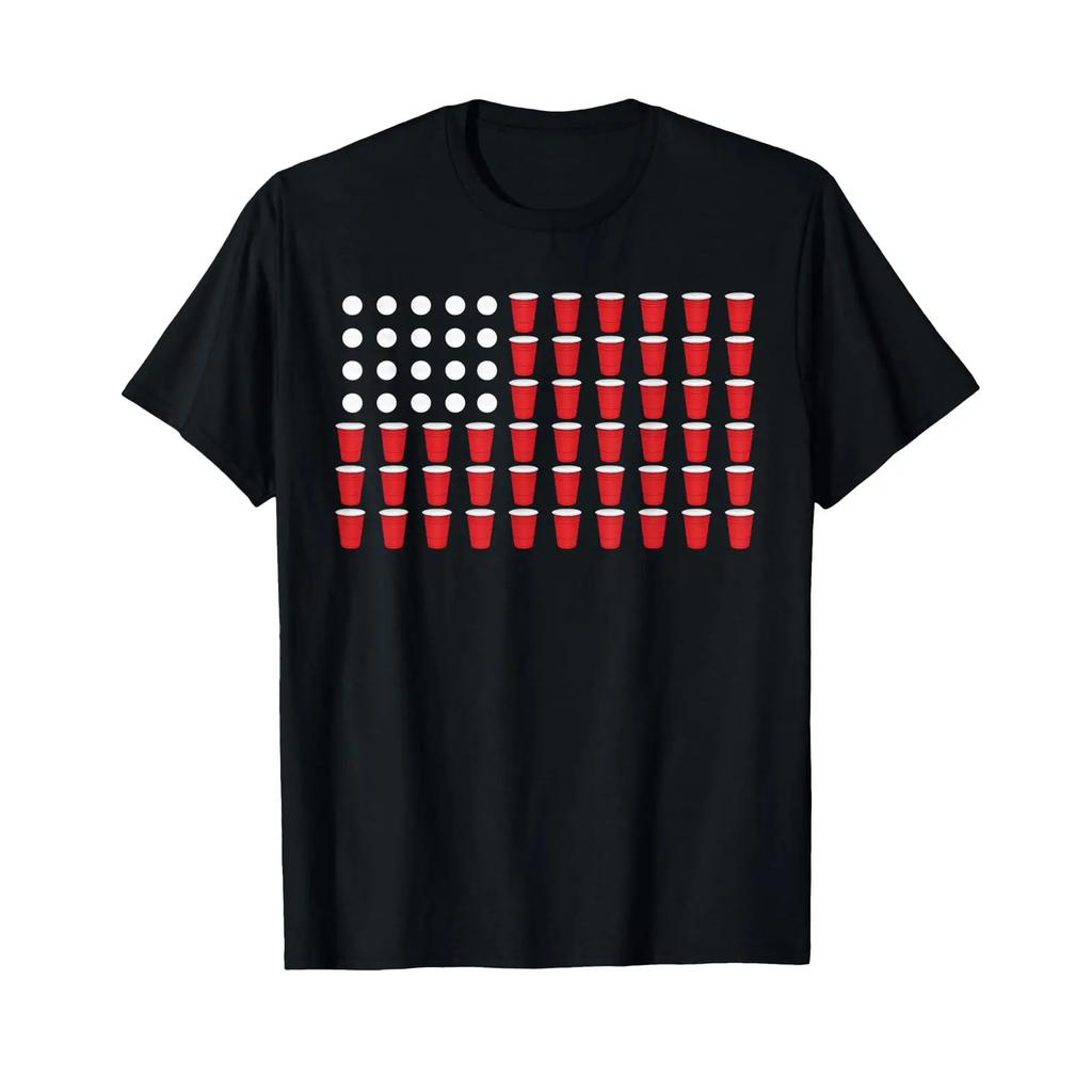 4th Of July T Shirt Beer Pong American Flag Drinking Vintage Washed Streetwear Stretched Versatile Comfortable Slightly Homme