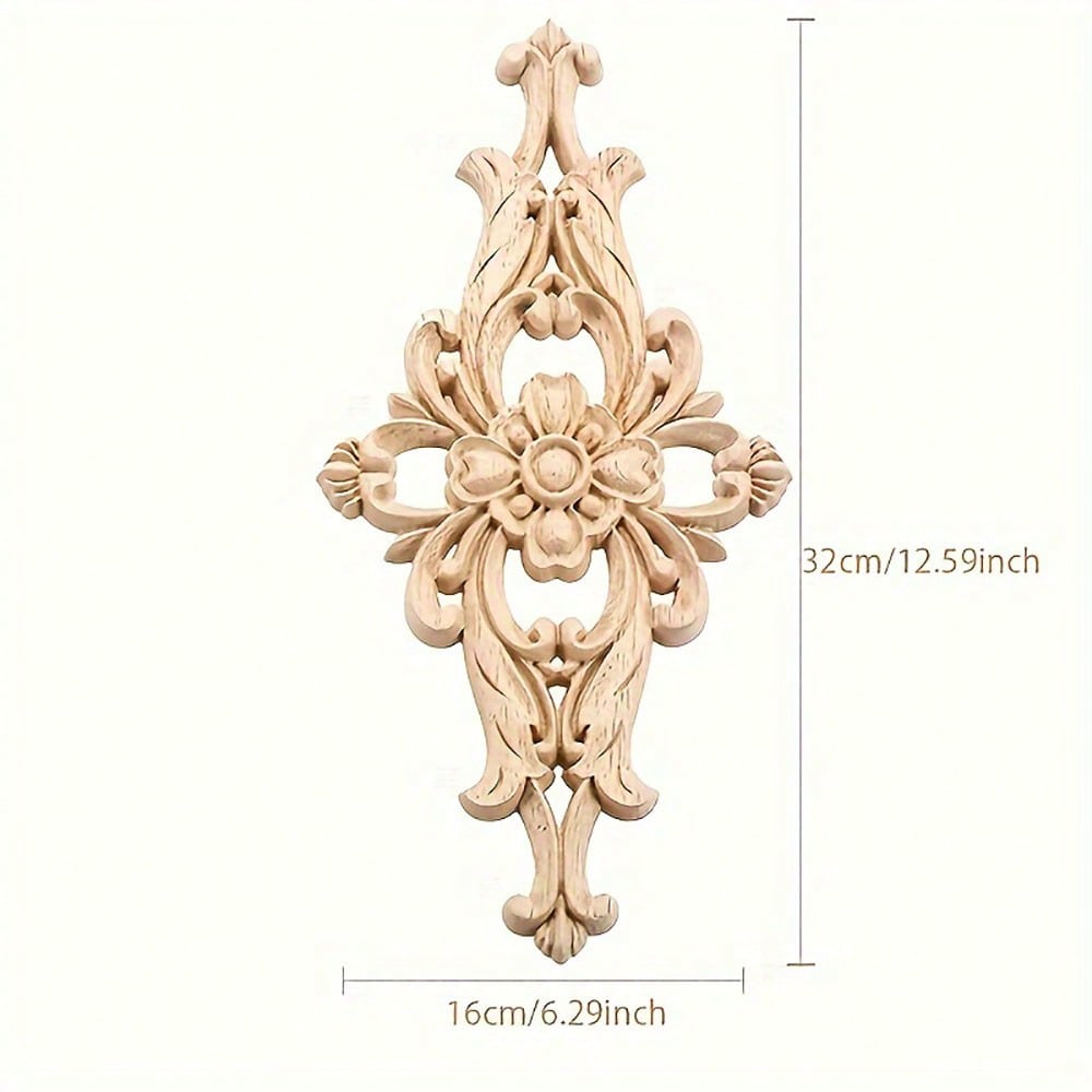 1pc Wood-Carved Furniture Appliques Onlays, Unpainted Center Carving Decal For Door Wall Ceiling Cabinet Dresser Decoration