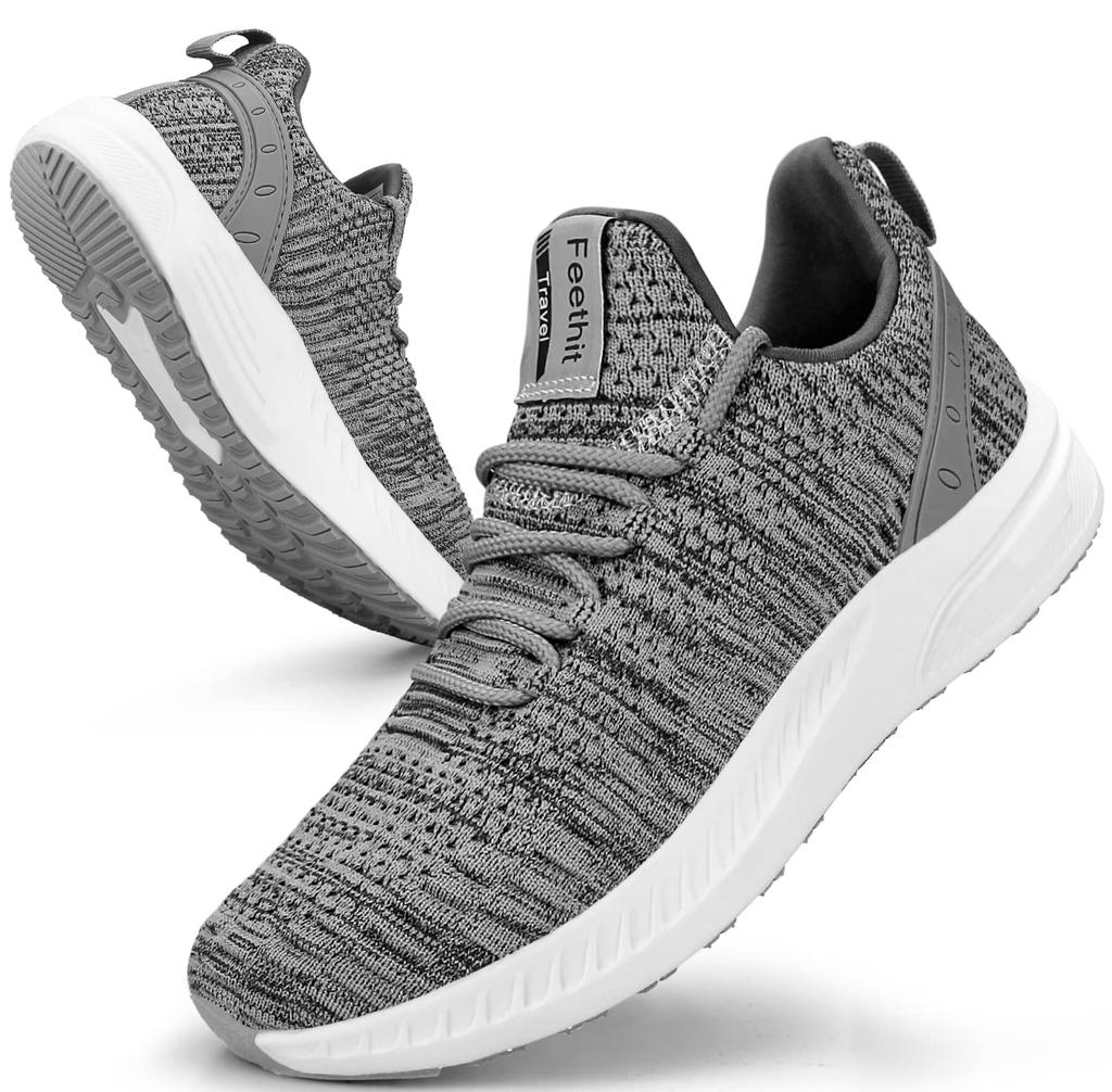 Feethit Sneakers for Men and Sports Shoes for and Everyday Size Women, Breathable, Lightweight, Non-Slip, Slip-On Jogging, Walking, Wear, Gray, 25.0cm