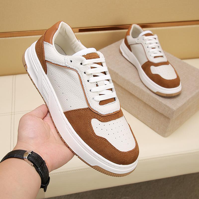 European station 2025 spring and autumn new casual board shoes men's leather breathable sports men's shoes fashion color matching lace-up trendy shoes