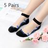 5 Pairs of Women's Summer Embroidered Non Slip Cotton Bottom Glass Silk Socks