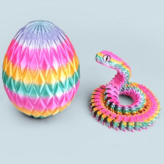 Яйцо змеи с напечатанной на 3D-принтере змеей внутри Подвижные суставы Фигурка змеи Шарнирная змея Настольная игрушка-непоседа Украшение Орнамент