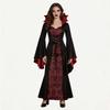 Vampire Witch Cosplay Costume Gothic Vampire Dress for Halloween Party Medieval Renaissance Long Gown Black for Women