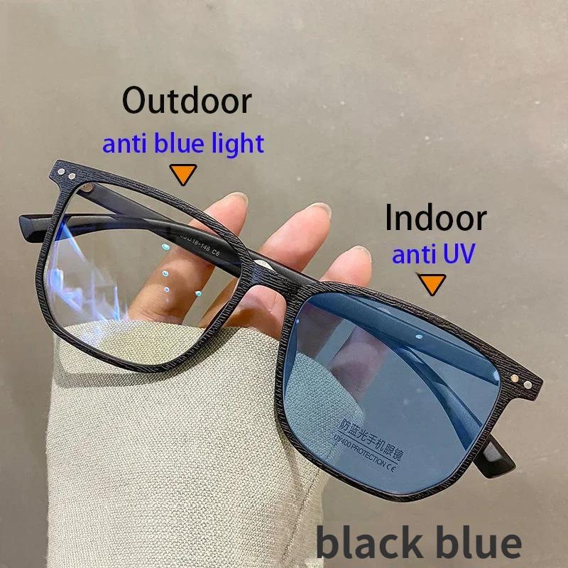 Модные фотохромные очки для близорукости, мужские и женские квадратные очки с анти-синим светом, очки по рецепту, сверхлегкие очки в стиле ретро