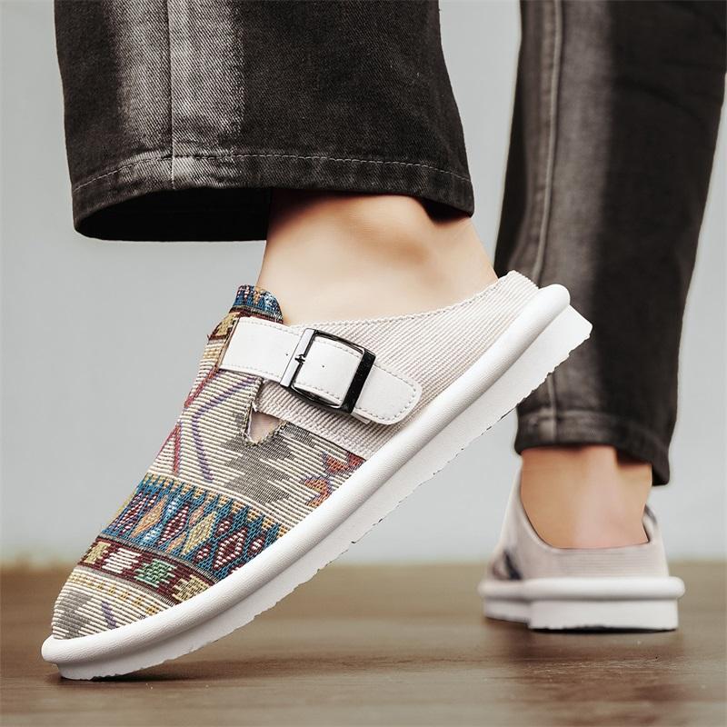 Большой размер 47 роскошные мужские полутапочки сандалии удобные дышащие парусиновые повседневные туфли мужские модные кроссовки для отдыха мужские тапочки сланцы обувь мужская