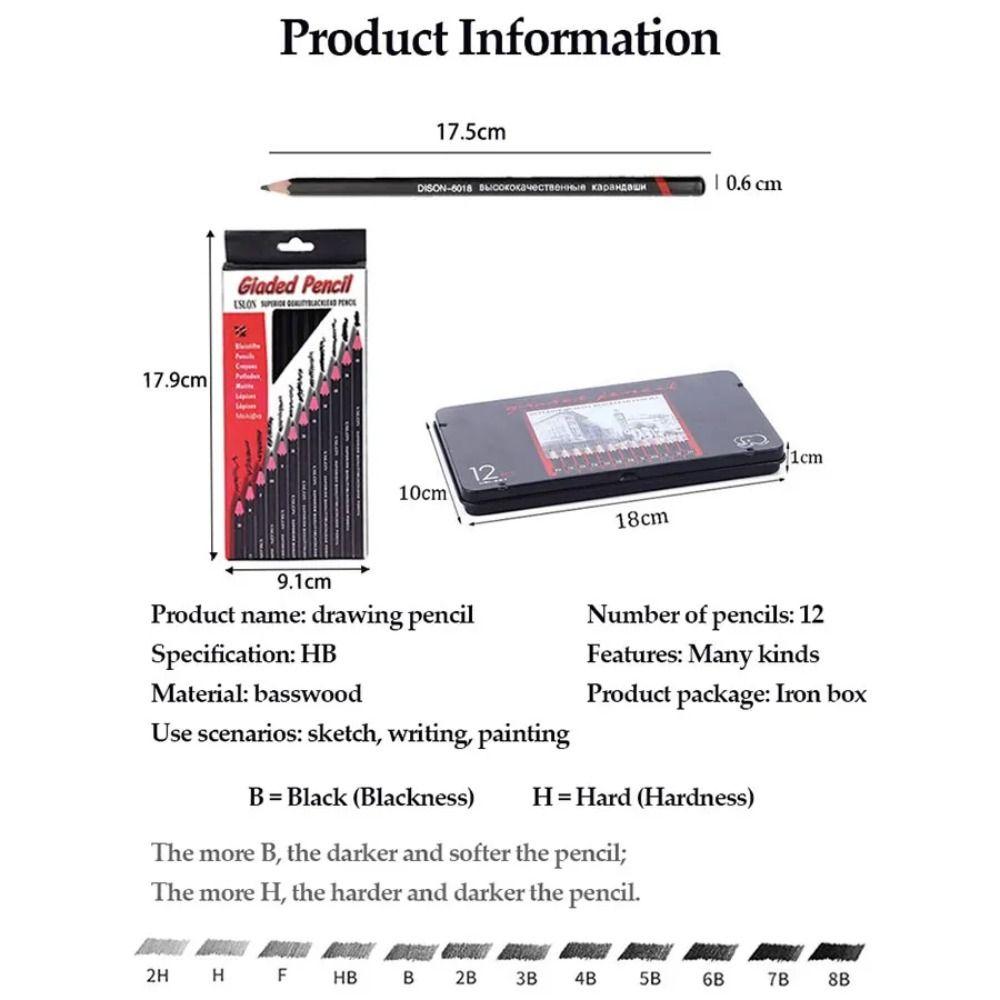 Graphite Shading Sketch Pencil 2H-8B Drawing Pencil Journal Wooden Lead Pencils Stationery