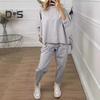 2 Pcs/Set Women Sweatshirt Pants Set Round Neck Long Sleeves Top Elastic Waist Wide Leg Sweatpants Sport Outfit Autumn Casual Commuting Clothes