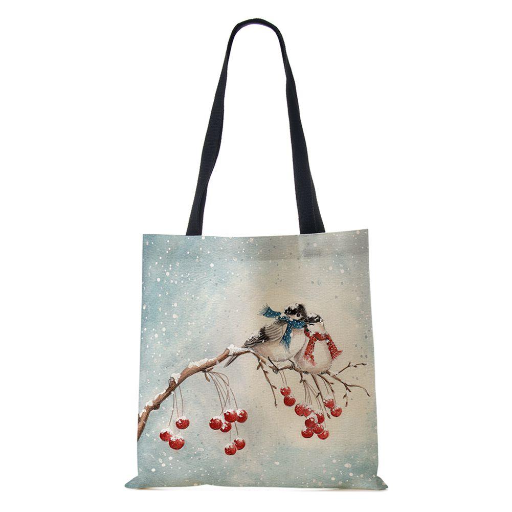 Сумка-шоппер из парусины Харадзюку Зимняя птица Снежинка Дорожная сумка через плечо Корейская многоразовая Вместительная сумка-тоут для хранения Сумки KTY