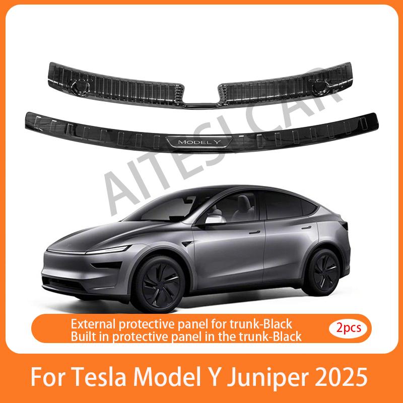 For Tesla Model Y Juniper 2025 Rear Trunk Sill Guard Bumper Foot Plate Door Protector Stainless Cover Decorative Car Accessories