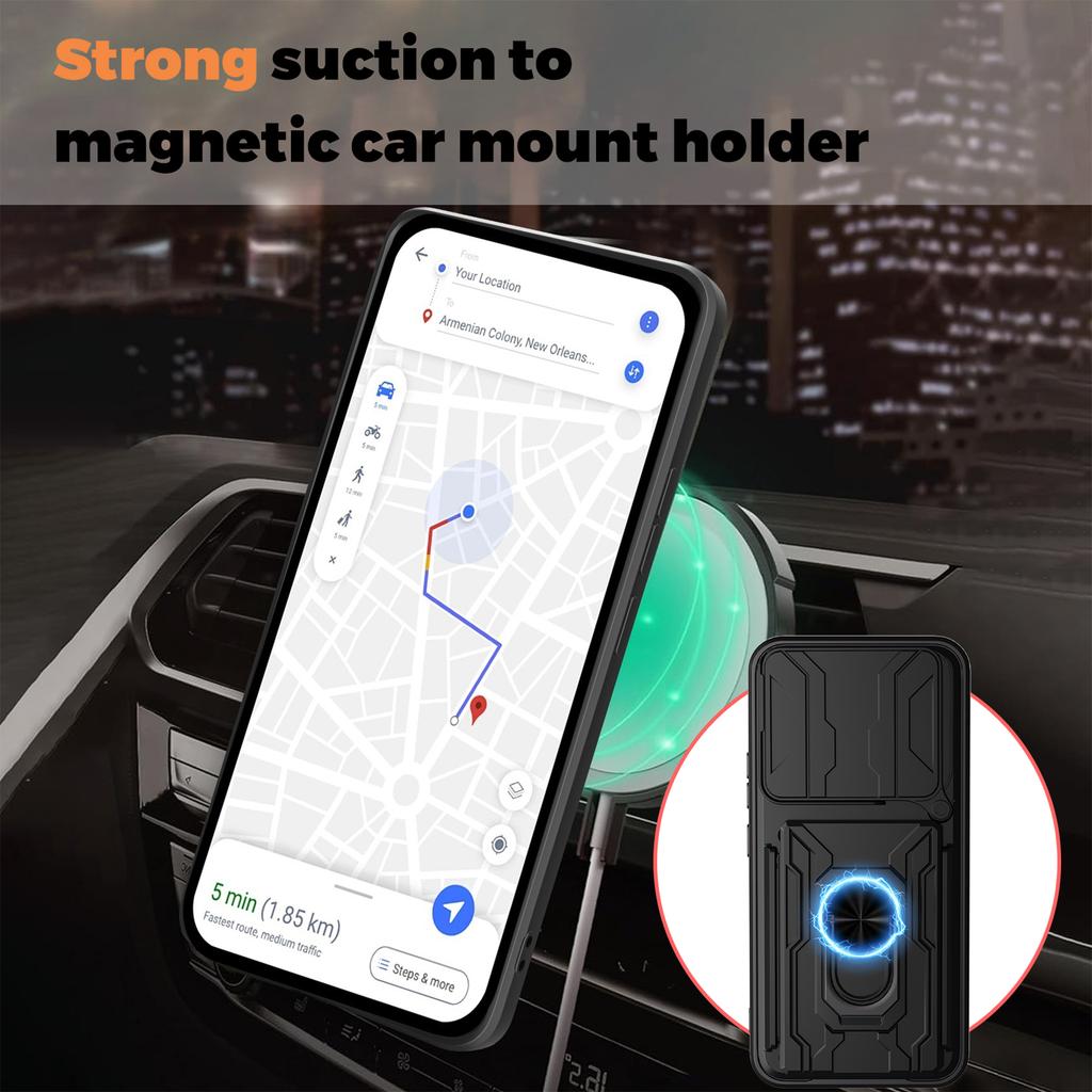 Для Honor 400 5G (Глобальный) Чехол ПК+ТПУ с подставкой и сдвижной крышкой для камеры