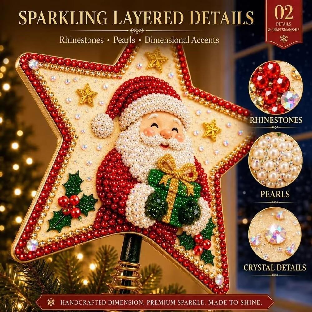 Unfinished Xmas Tree Topper Ornament Kit Santa Sparkling Bead Craft Set Home Decor