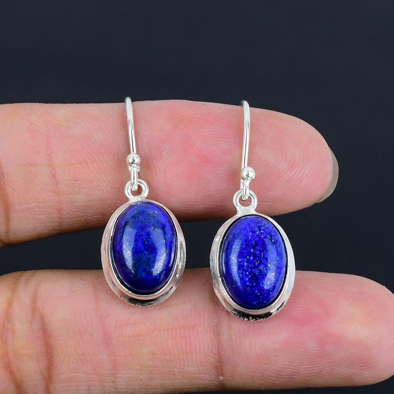 Lapis Lazuli Oval Shape Drop Earring 925 Sterling Silver Handcrafted Earring LiteWeight HandMade Earring Gift for Best Girl Gift For Her ThanksGiving