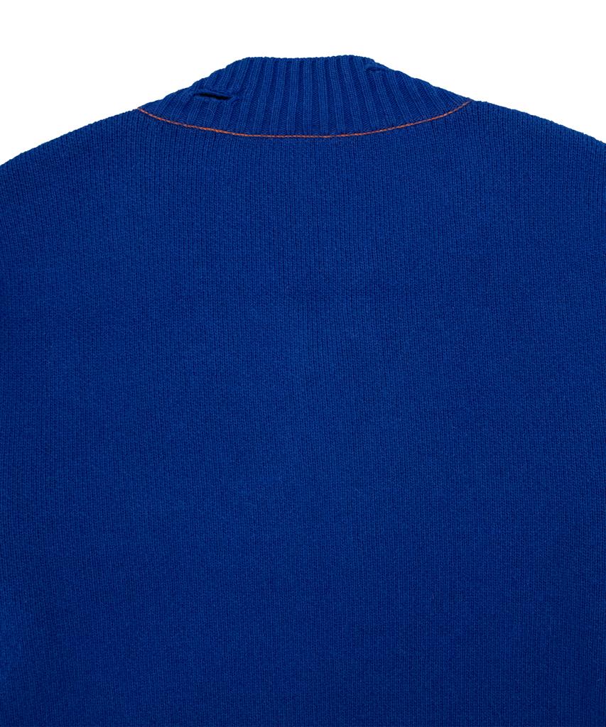 OHY Oversized Distressed Logo V-Neck Knit - Cobalt Blue