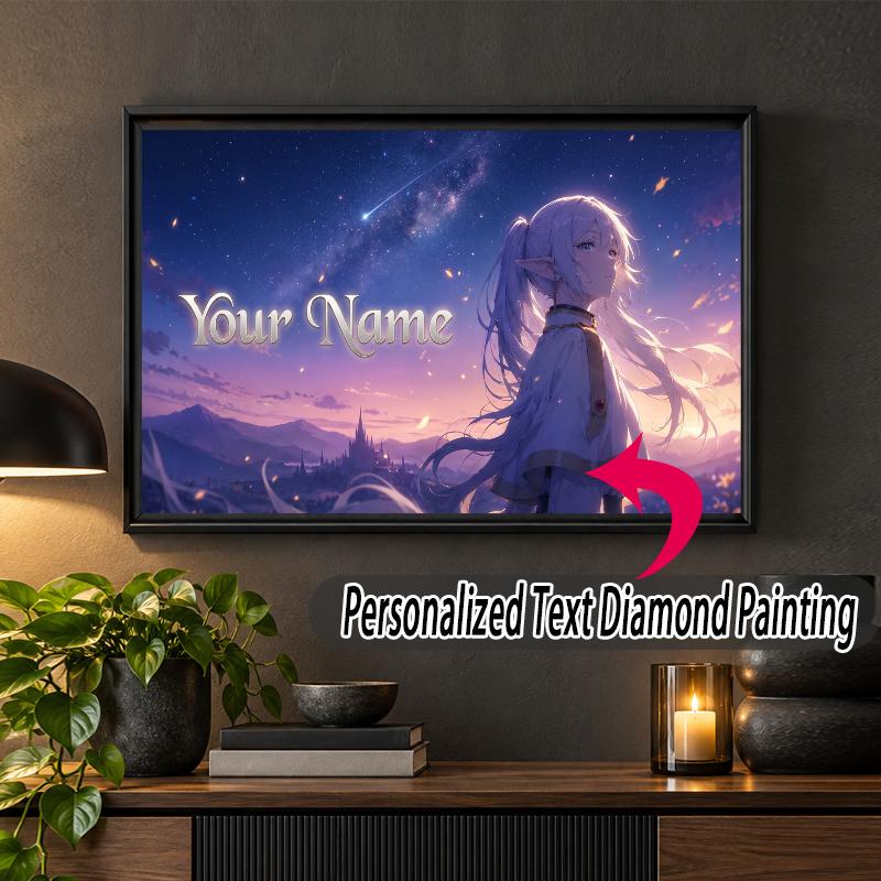 Frieren Beyond Journey's End Custom Name Text 5D Diamond Painting Kit DIY Full Drill Diamond Art Decoration