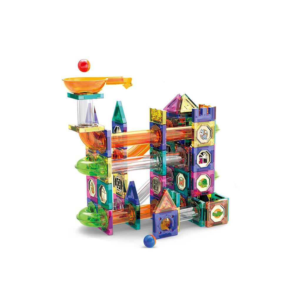 Magnetic Tiles Building Blocks Set with Slide & Marble Run, STEM Educational Toy for Kids 3-6, Parent-Child Interactive Gift