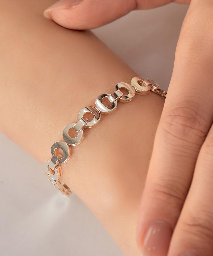 Helene Jewelry Silver 925 Crescent Circle Link Silver Bracelet