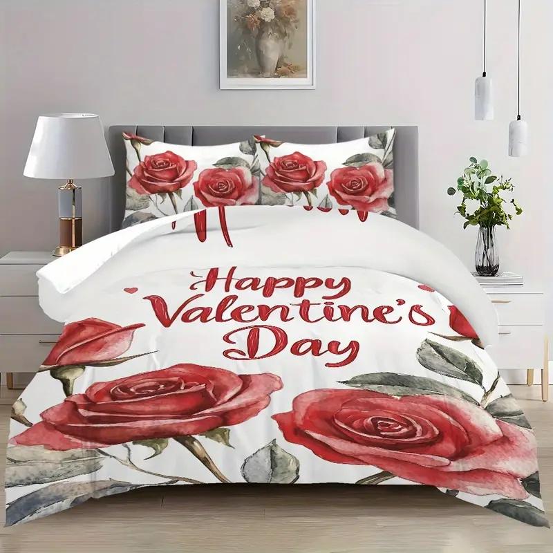 Набор постельного белья из полиэстера с розовым грузовиком на День святого Валентина, 3 предмета - Включает пододеяльник и наволочки, мягкий и удобный