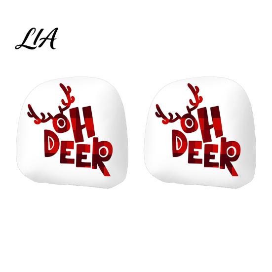Soft Polyester Seat Cushion 2Pcs Christmas Car Headrest Covers, Elastic Holiday Printed Head Rest Cover, Vehicle Interior Styling Funny Auto