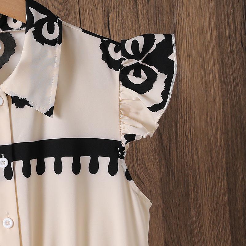 Платье для девочек Детская одежда Летняя Новая Мода С принтом Рукава-крылышки Приталенное Элегантное Платье-рубашка