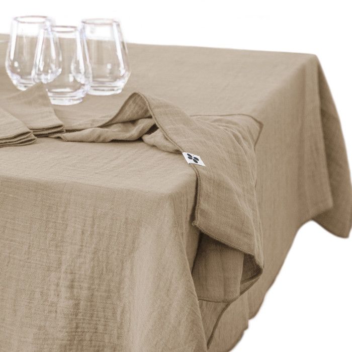 Nappe de table "Gaïa" 150 x 350 cm "Gaze de Coton" - 150x360 - Ficelle