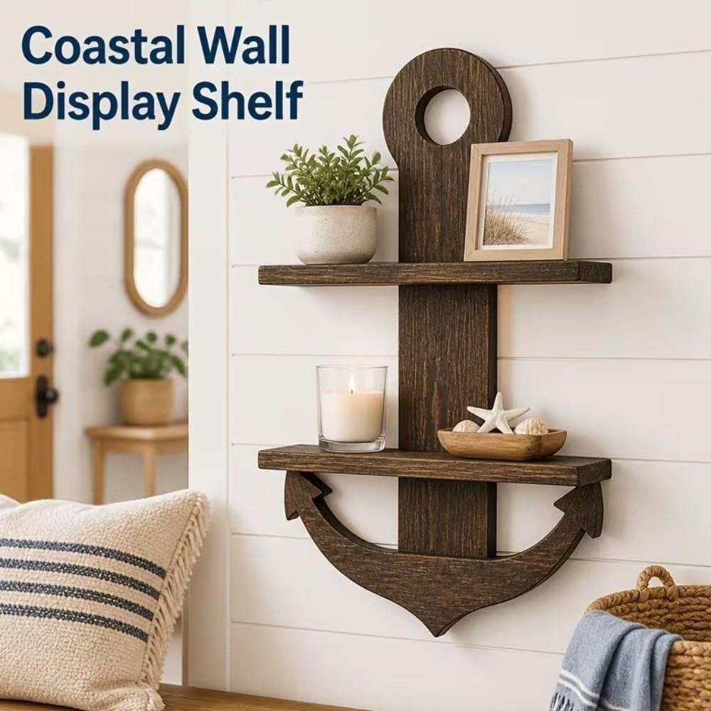 Nautical Style Floating Shelves Double-Layer Display Rack Decorative Wall Mounted Shelf Bathroom