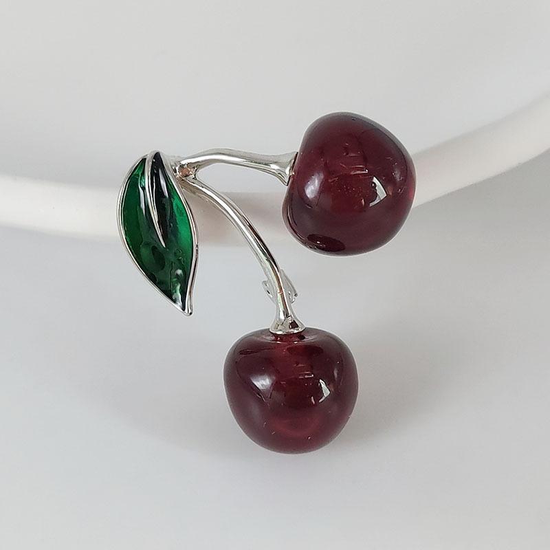 Crystal Red Cherry Brooches for Women Clothing Cute Alloy Crystal Fruit Enamel Pins Versatile Party Jewelry Gifts