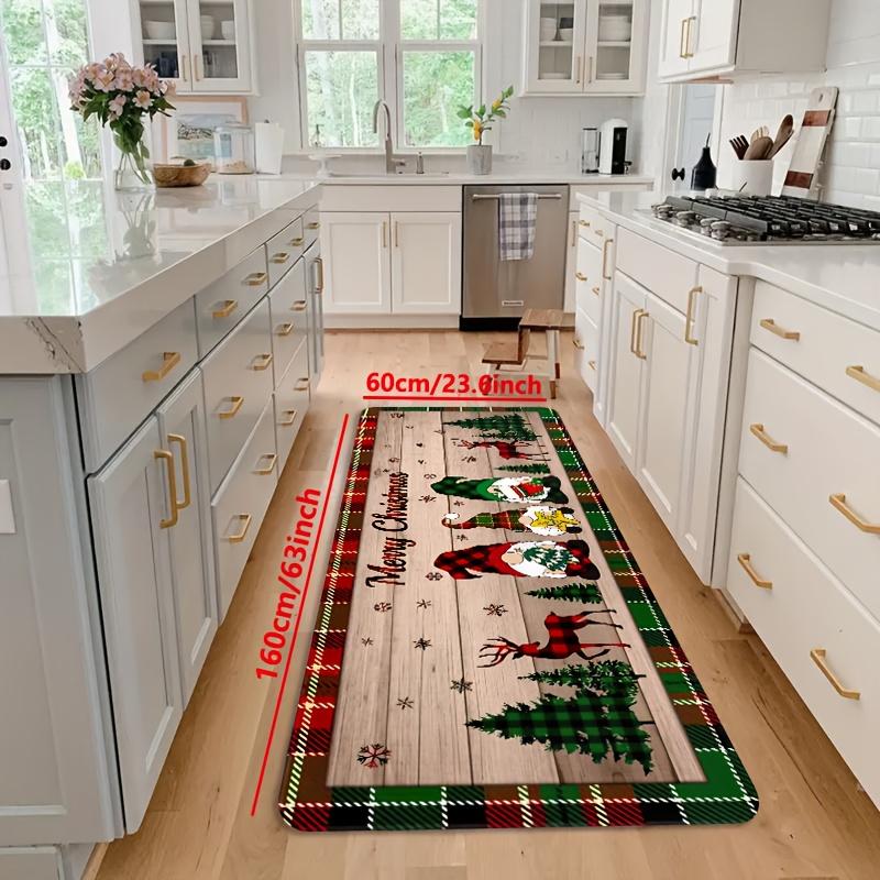 Christmas Xmas Gnome Deer Wood Grain Kitchen Rug 2 Pack Non Slip Washable Floor Mat Indoor Holiday Decor