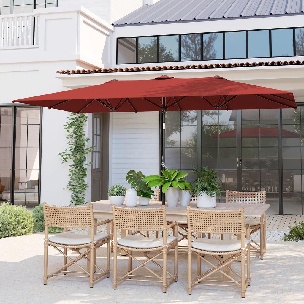 Large Parasol. Height Adjustable, Tiltable. 150 x 295 x 170-214 cm. Burgundy