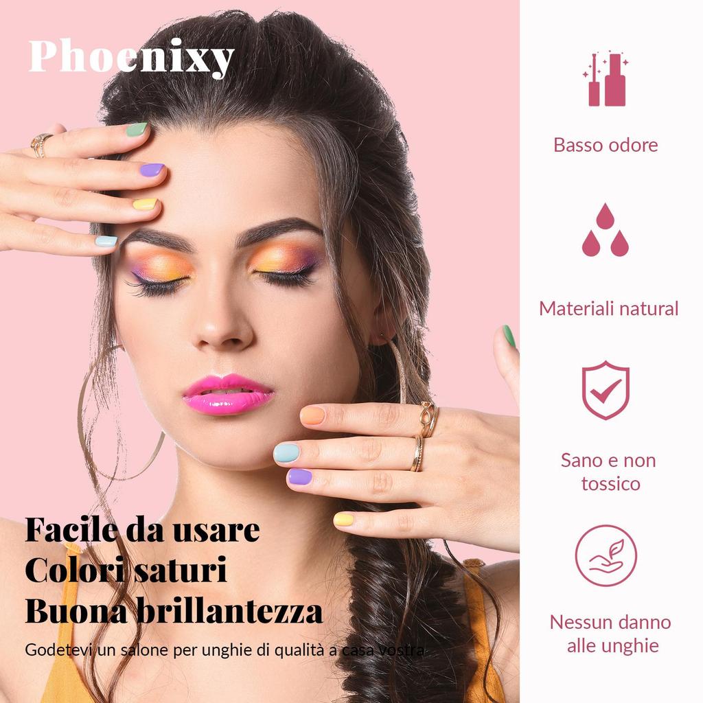 Набор гель-лаков PHOENIXY с лампой для ногтей 20 шт., верхний слой геля, базовый слой, набор для маникюра в подарок для женщин и девочек