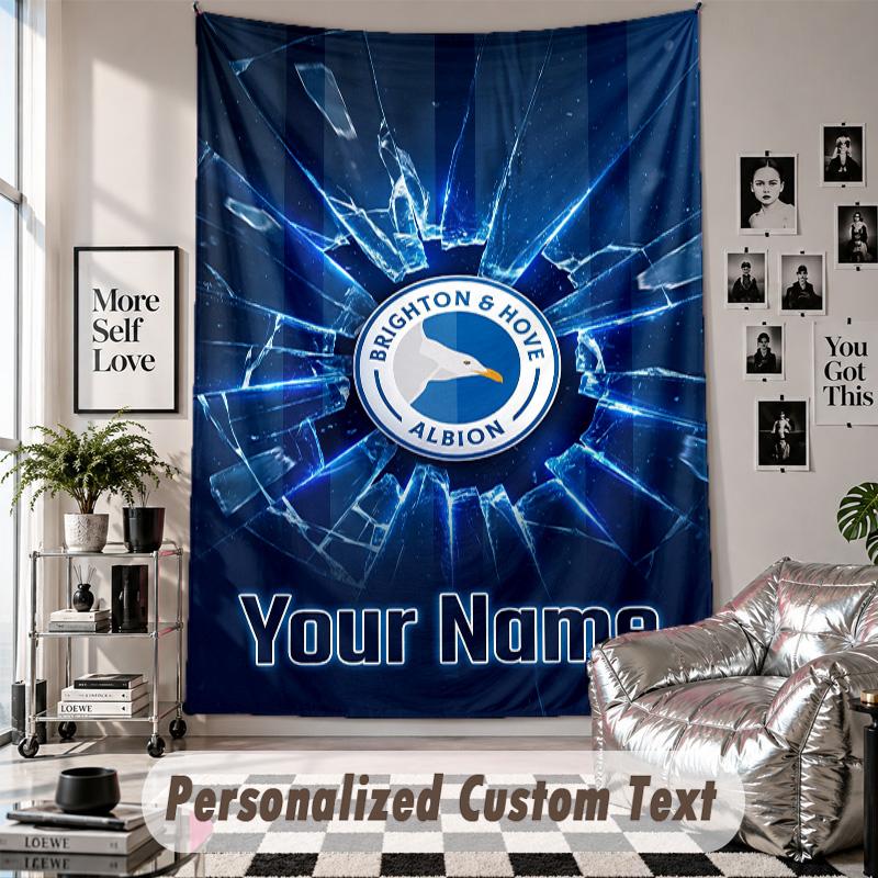 Custom Tapestry Wall Hanging, Brighton & Hove Albion Football Personalized Name Text Home Wall Decor