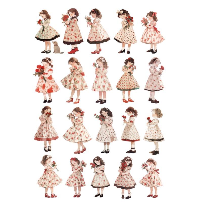 Retro spring flower dress flower bouquet girl Stickers Crafts And Scrapbooking kids toys book Decorative DIY Stationery