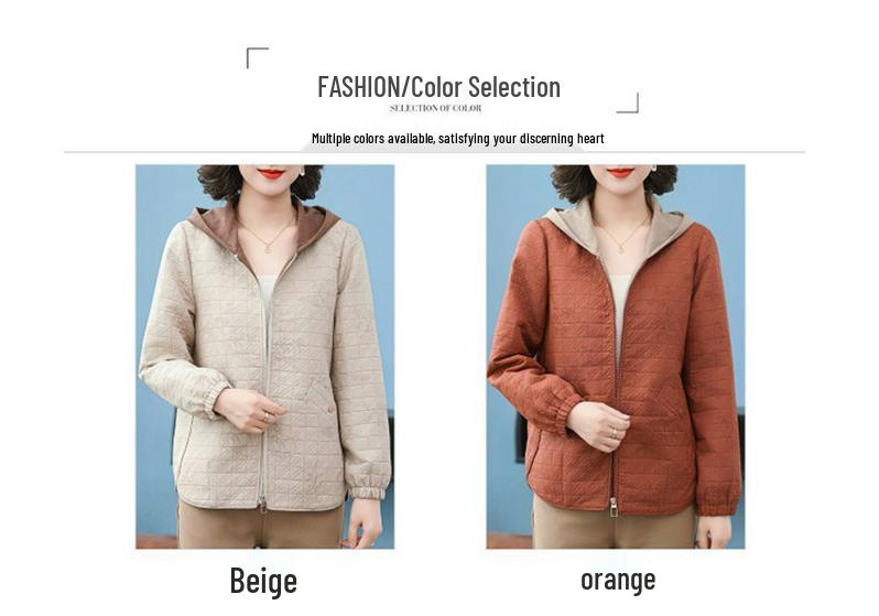 Stylish Autumn Hooded Jacket for Mothers - Versatile Spring & Autumn Casual Wear for Middle-Aged and Elderly Women