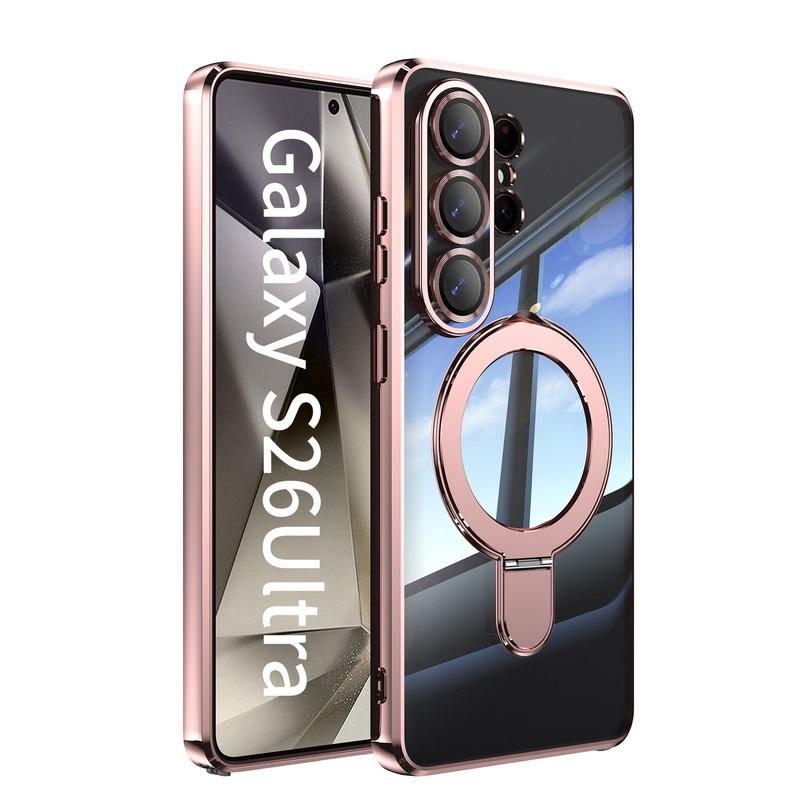 Магнитный кольцевой держатель Чехол с покрытием Для Samsung Galaxy S26 Ultra S25 Edge S24 FE Plus Роскошный Защита камеры Прозрачная задняя часть Ударопрочный Мягкий силиконовый чехол