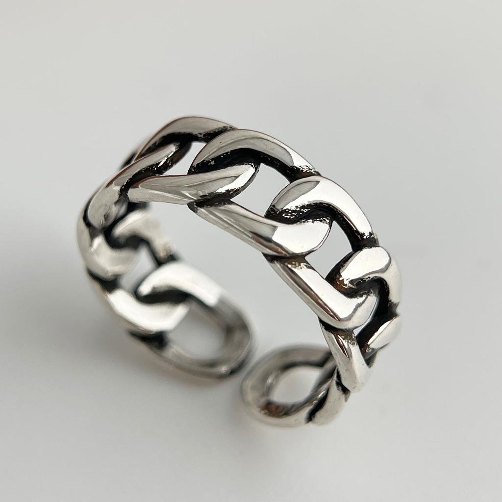 925 Sterling Silver Rings for Women Couple Minimalist Handmade Simple Retro Chain Ring Fine Jewelry Gift Prevent Allergy