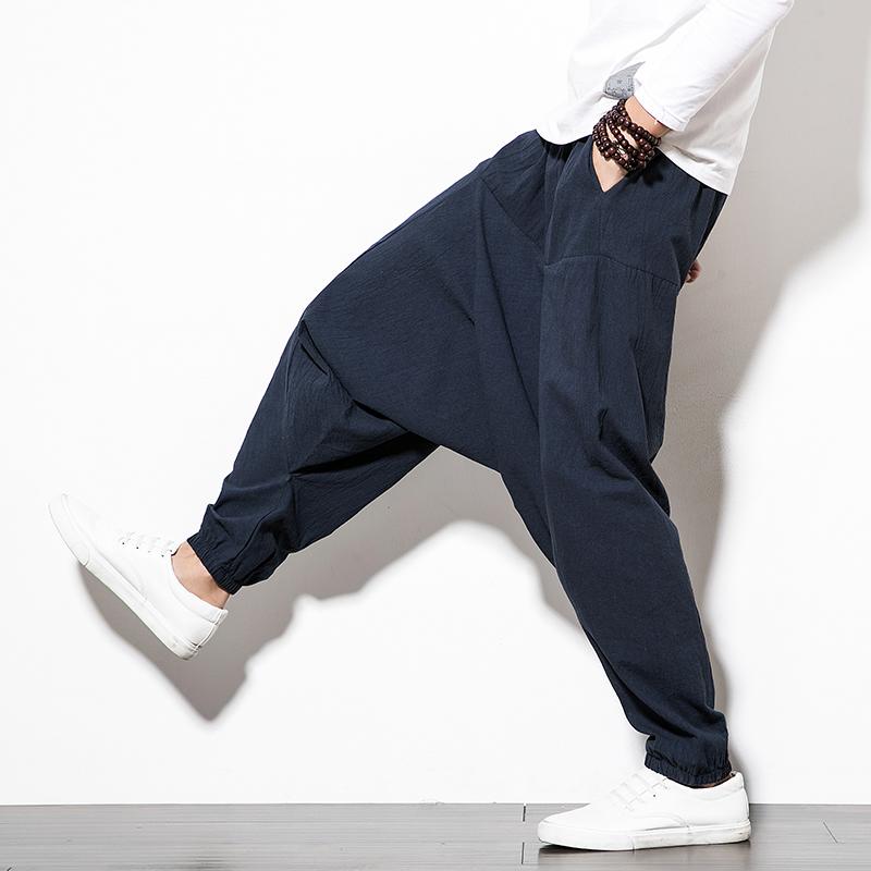 Весенние свободные повседневные брюки-шаровары мужские хлопковые льняные однотонные мешковатые бегуны в стиле Харадзюку