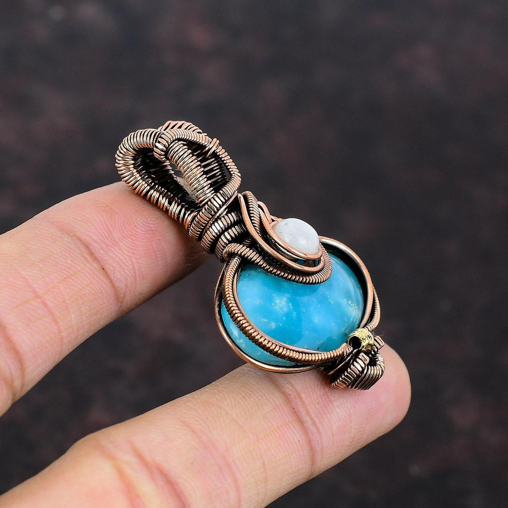Подвеска из драгоценного камня Smithsonite, подвеска из медной проволоки, радужная бижутерия из лунного камня, подвеска ручной работы, обмотанная медной проволокой, подарок для женщин