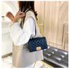 Women Solid Color Lock Buckle Lingge Square Crossbody Bag Leisure PU Chain Inclined Shoulder Bags Adjustable Band Strap