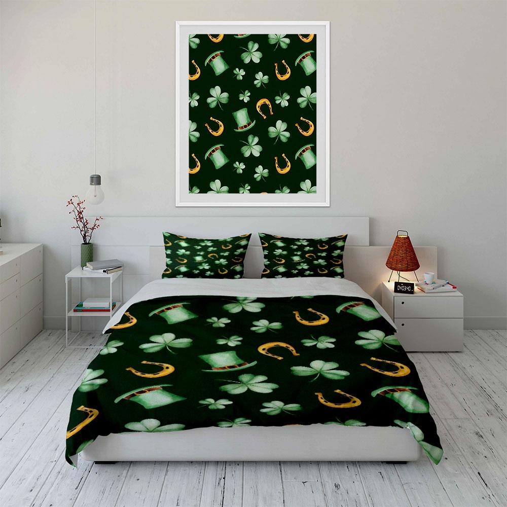 Lucky Clover Horseshoe Bedding Bedding Duvet Cover Set Duvet Cover Pillowcases (1 * Duvet Cover 2 * Pillowcases, without duvet insert)