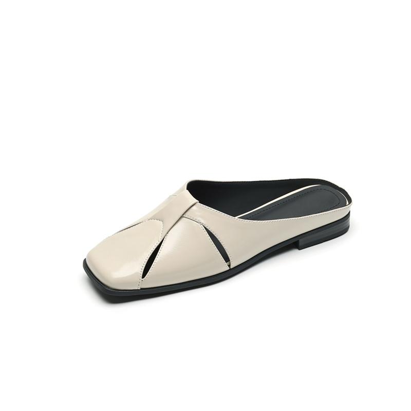 2024 Женские сандалии из натуральной кожи Мюли Тапочки с квадратным носком на низком каблуке Модные серебристо-золотые туфли Женские повседневные офисные тапочки